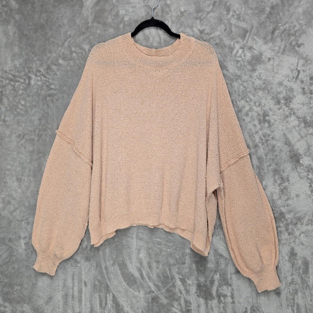 Davi &‎ Dani Womens 2XL Peach Balloon Sleeve Textured Knit Sweater Pullover Boho